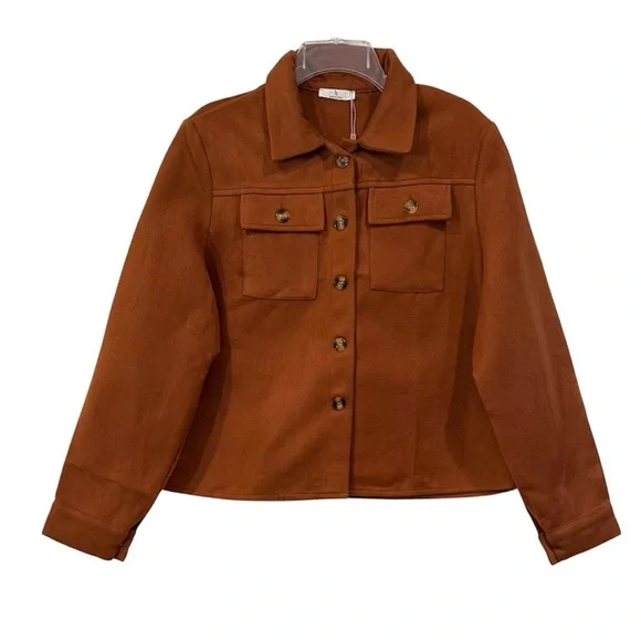 Hotouch Jacket Brushed Flannel Cropped Shacket Brown Size Small Western Boho NWT - Picture 3 of 10